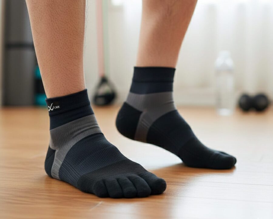 実写 - CW-Xソックスの着圧部分（足首）とロゴ