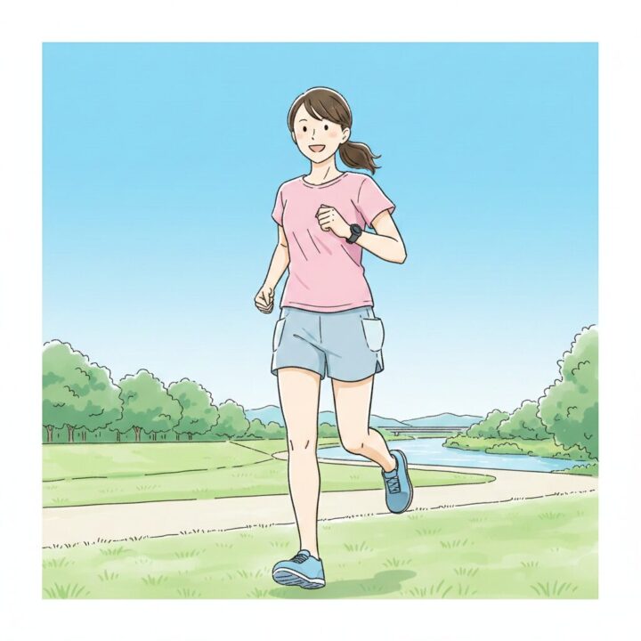 スマホを持たずにGPSウォッチだけで身軽に走っているランナーのイラスト。