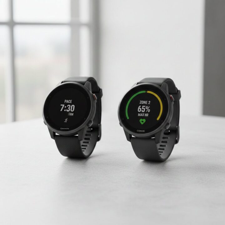 Garmin ForeAthlete 55とCOROS PACE 3の初心者向けGPSウォッチの比較実写写真