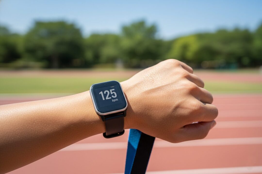 ランニングウォッチで適切な心拍数の目安を確認するランナーの手元