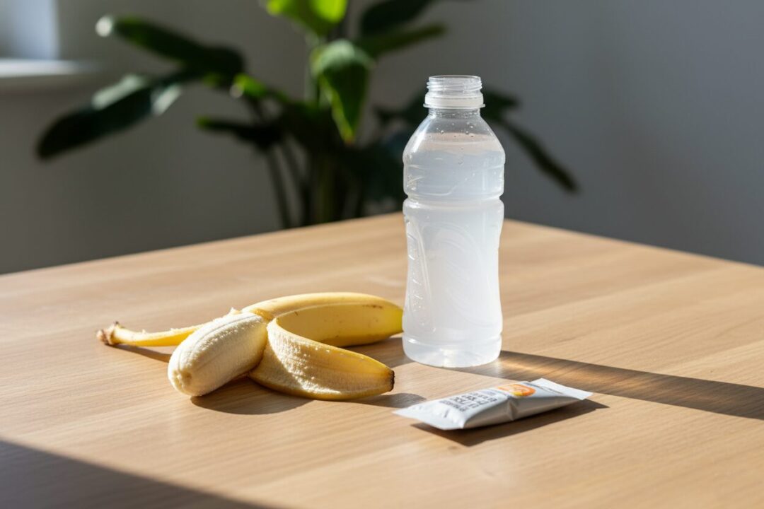 ランニング前に食べるべき食事（バナナ、水、エネルギーゼリー）とタイミング