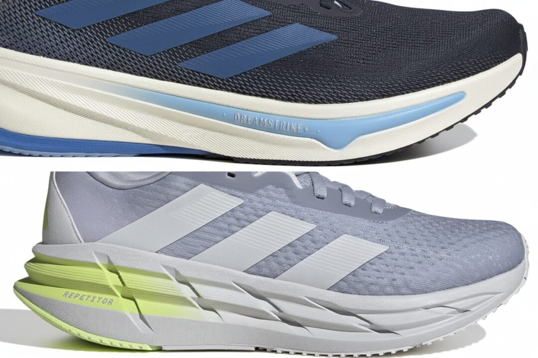 スーパーノヴァの柔らかいソールと、アディスターの幅広く安定したソールの接写比較。