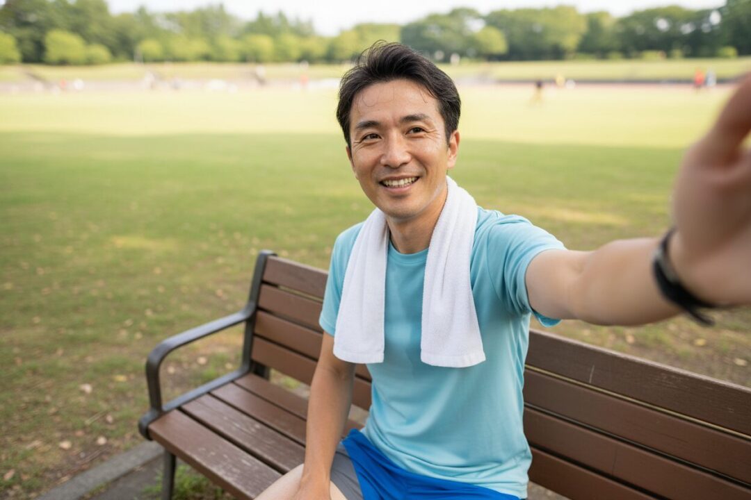 15分完走後の達成感を感じるランナーの表情