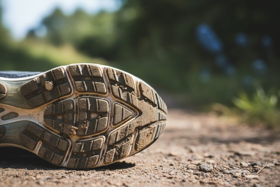 あさひが3年間愛用して靴底がすり減ったランニングシューズの接写