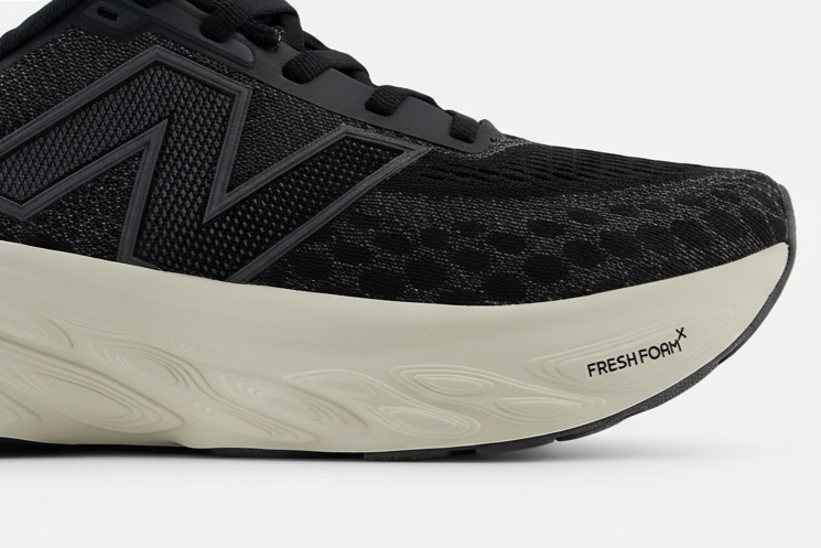 Fresh Foam X 1080 v14の側面。分厚いミッドソールのクッションが強調された接写写真
