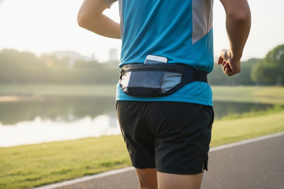 揺れないランニングポーチを装着してスマートに走る様子