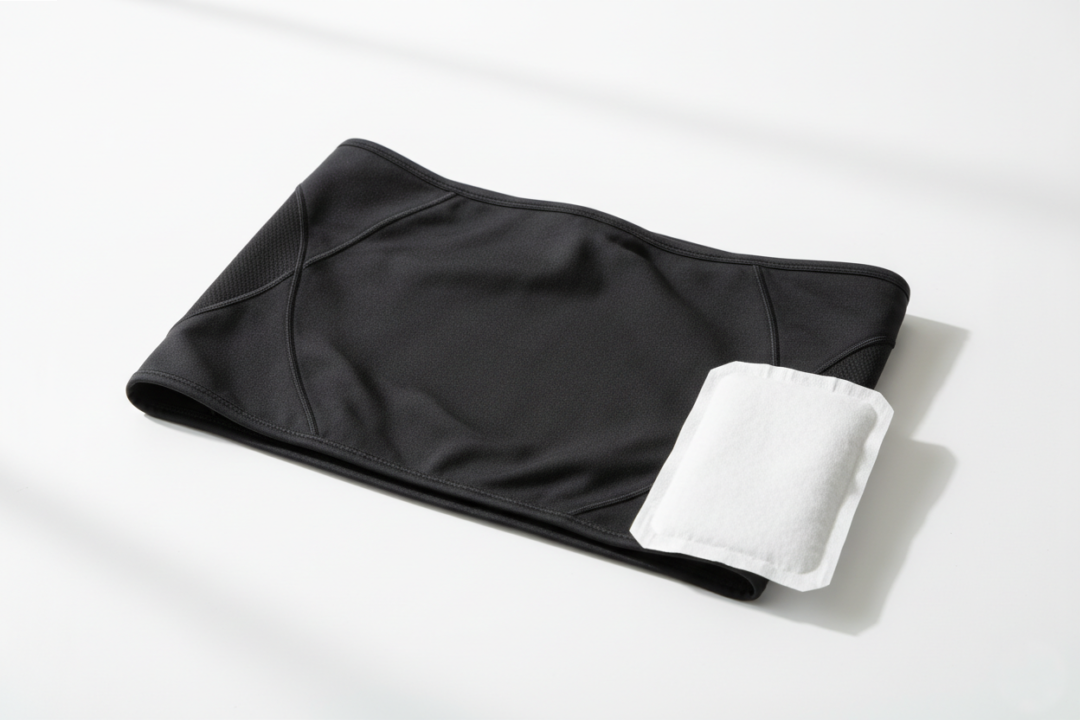 お腹に貼る使い捨てカイロやスポーツ用腹巻きの現物