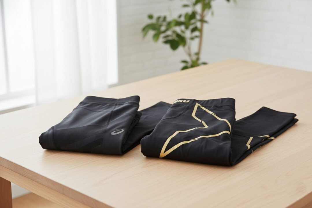 アシックスと2XUのランニングタイツを比較するイメージ画像