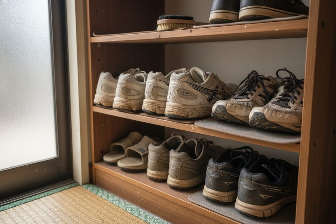 あさひのシューズ棚にある型落ちモデルのランニングシューズ
