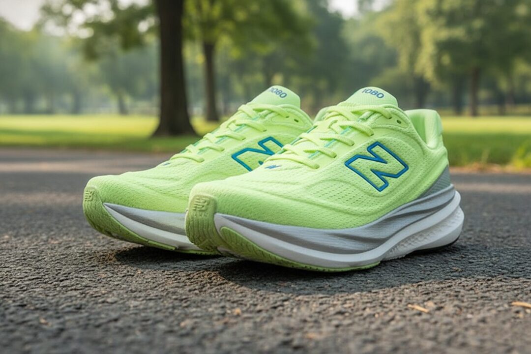 朝日に照らされたニューバランス Fresh Foam X 1080 v15のシューズ