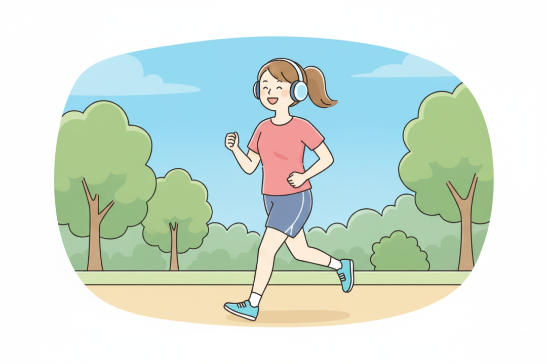 音楽を聴きながら自分のペースでゆっくり歩くように走るランナー