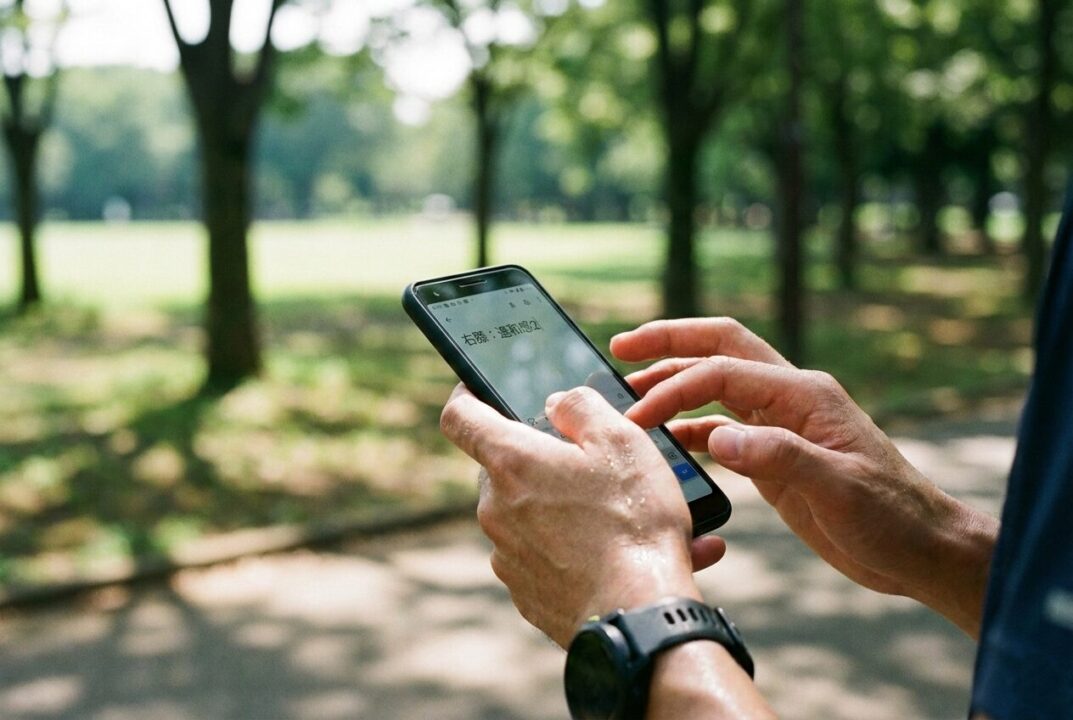 スマホのメモ帳にランニングの違和感を記録する様子