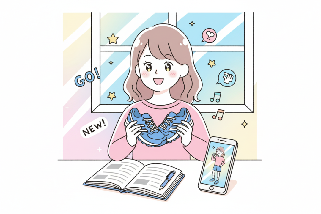 日誌の記録から次のステップ(シューズ選び)へ進むイメージ