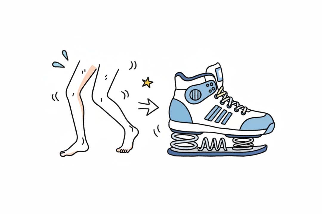 初心者の筋力と高性能シューズの反発がぶつかり合っている図解