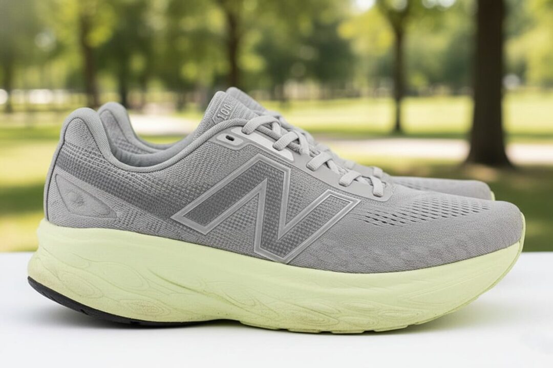 クッション性の高い厚底ランニングシューズの接写