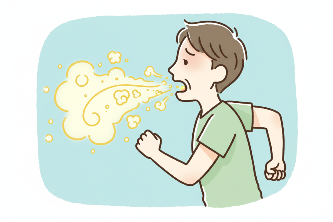 激しい呼吸で花粉を吸い込むランナーの図解