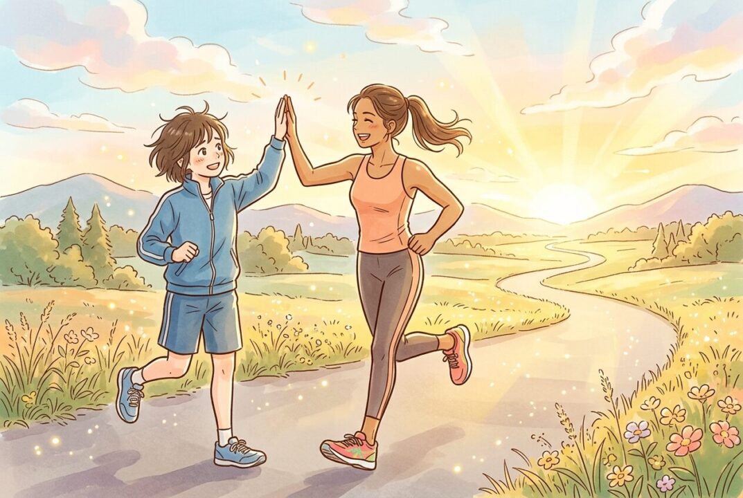 10年後の自分と今の自分がハイタッチしているイメージ図