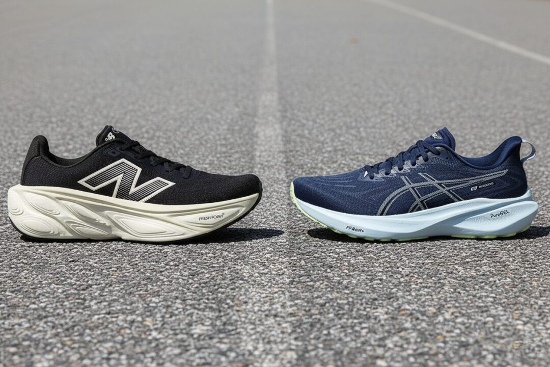 アシックスGT-2000などの安定型シューズと、超厚底シューズのソールの厚み比較。