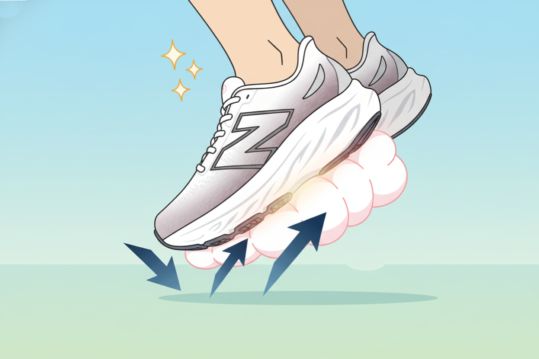 1080 v14のクッションが膝への衝撃を和らげる図解