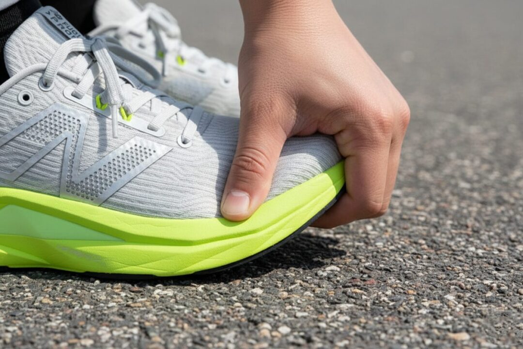 FuelCell Propel v5のソールの弾力性を確認する様子