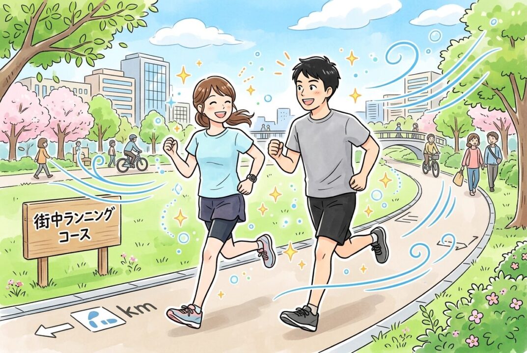 臭いの不安から解放され、晴れやかな表情で街中を颯爽と走り抜けるランナー