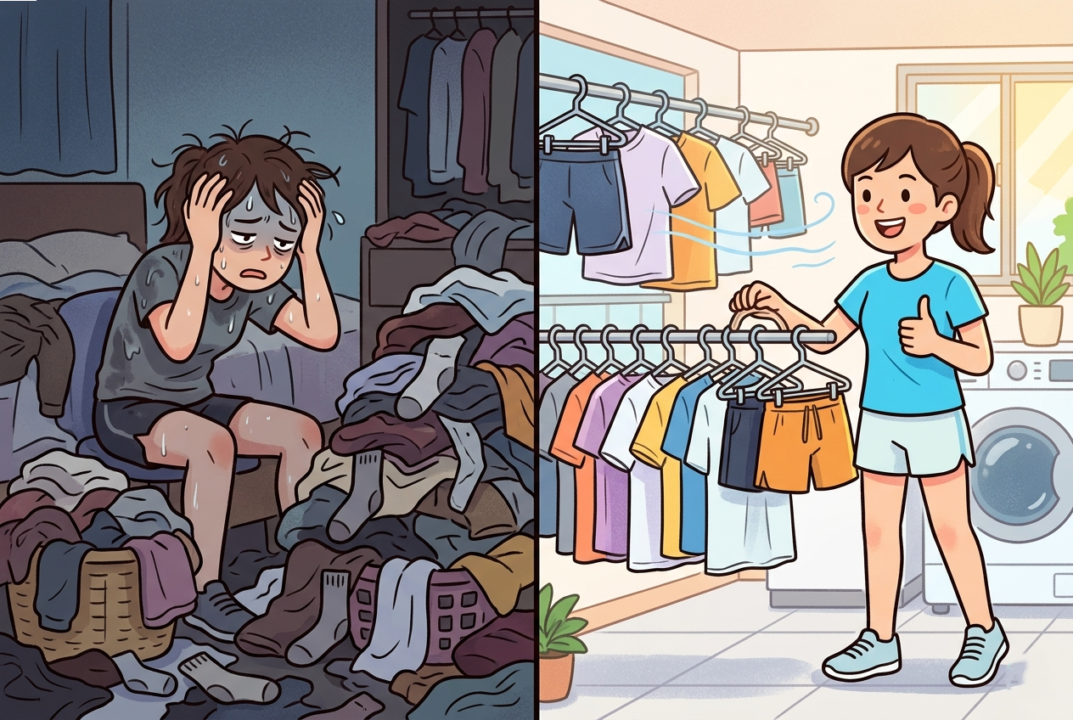 洗濯のストレスと解決策の比較イラスト