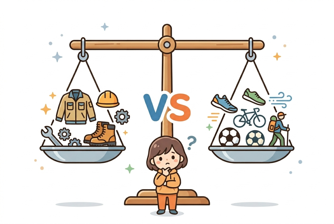 ワークマンとデカトロンを比較する天秤のイラスト